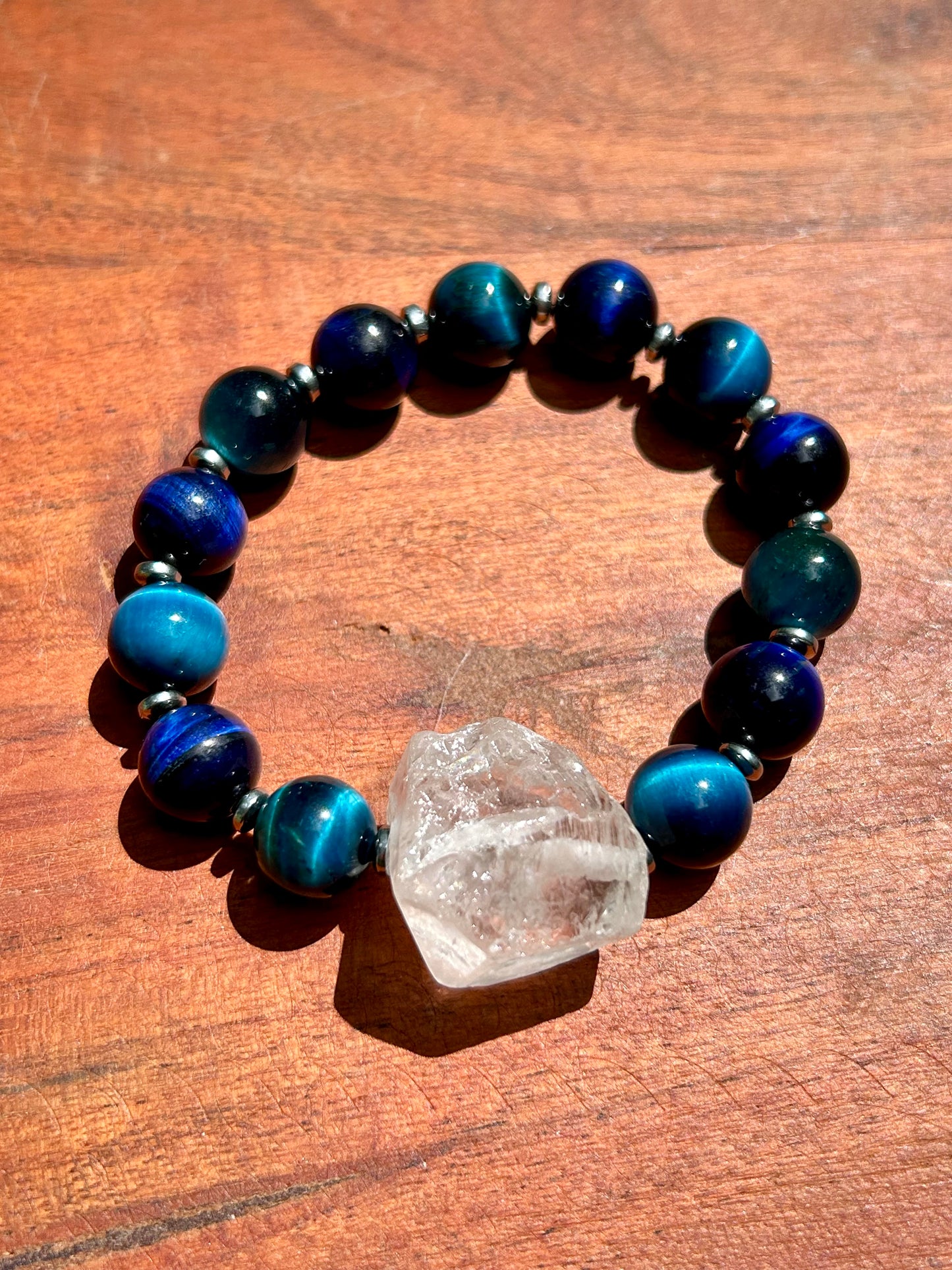 Quartz & Blue Tiger’s Eye Gemstone Bracelet