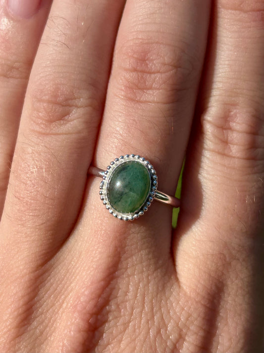 Emerald Sterling Silver Ring, Size 8