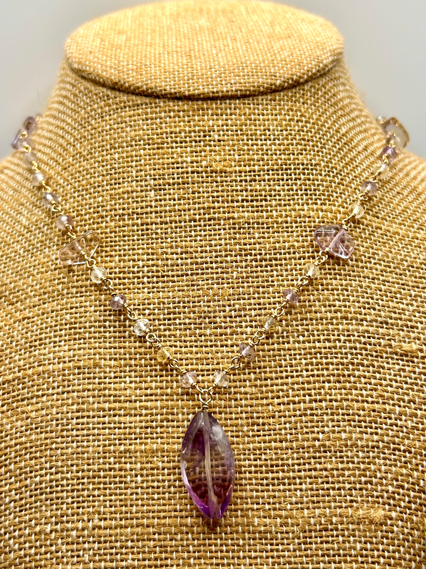 Ametrine 14k Gold Fill Chain Link Gemstone Wire Wrapped Necklace