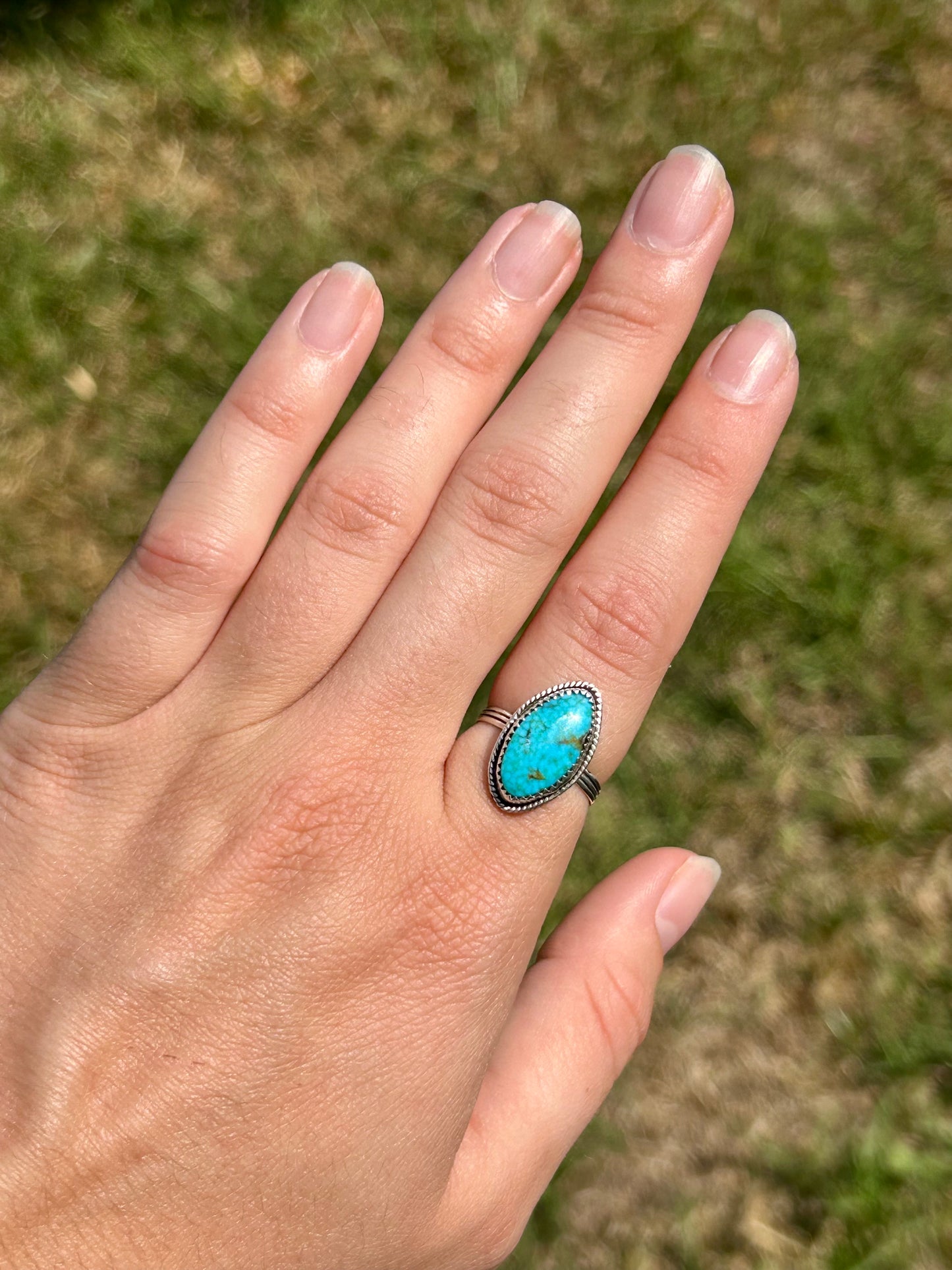 Kingman Turquoise Sterling Silver Ring, Size 6.5