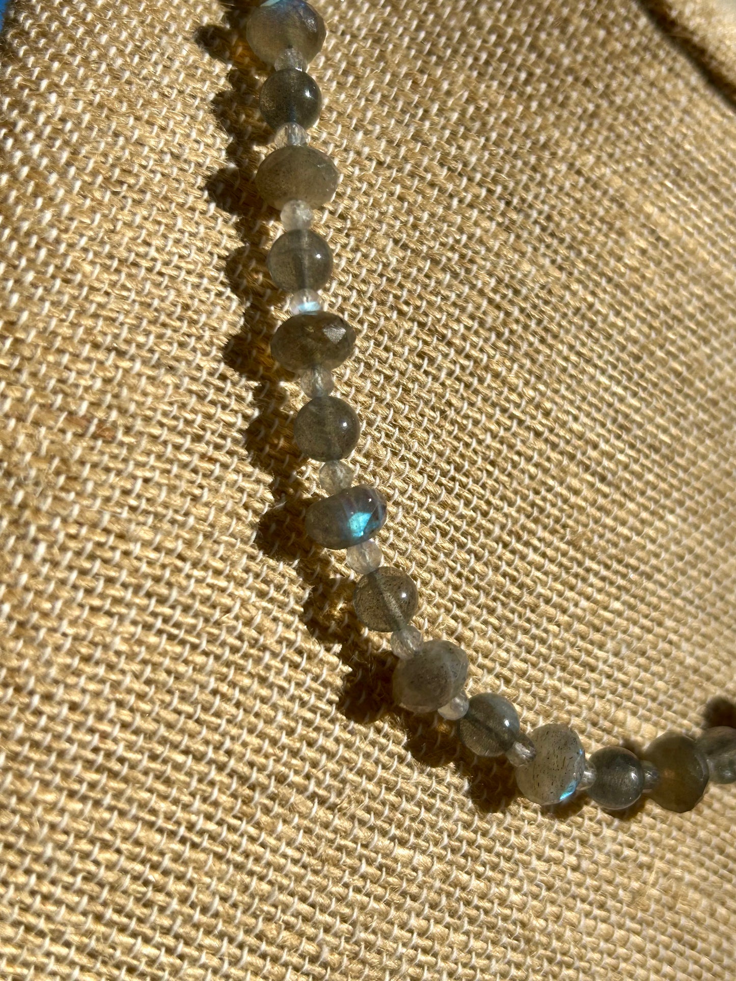 Labradorite Gemstone Sterling Silver Beaded Choker Necklace