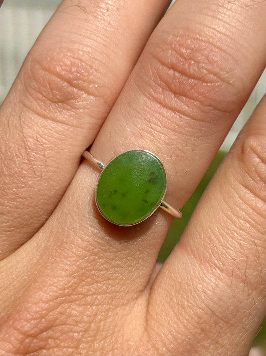 Nephrite Jade Sterling Silver Ring, Size 7