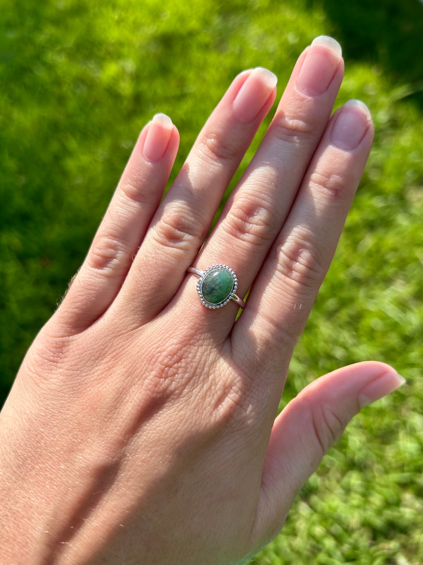 Emerald Sterling Silver Ring, Size 8