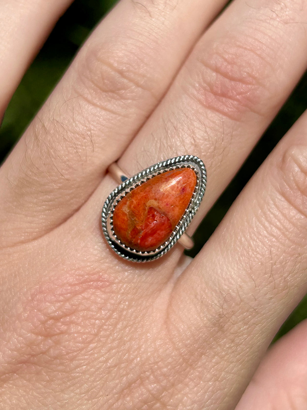 Apple Coral Sterling Silver Ring, Size 8.5