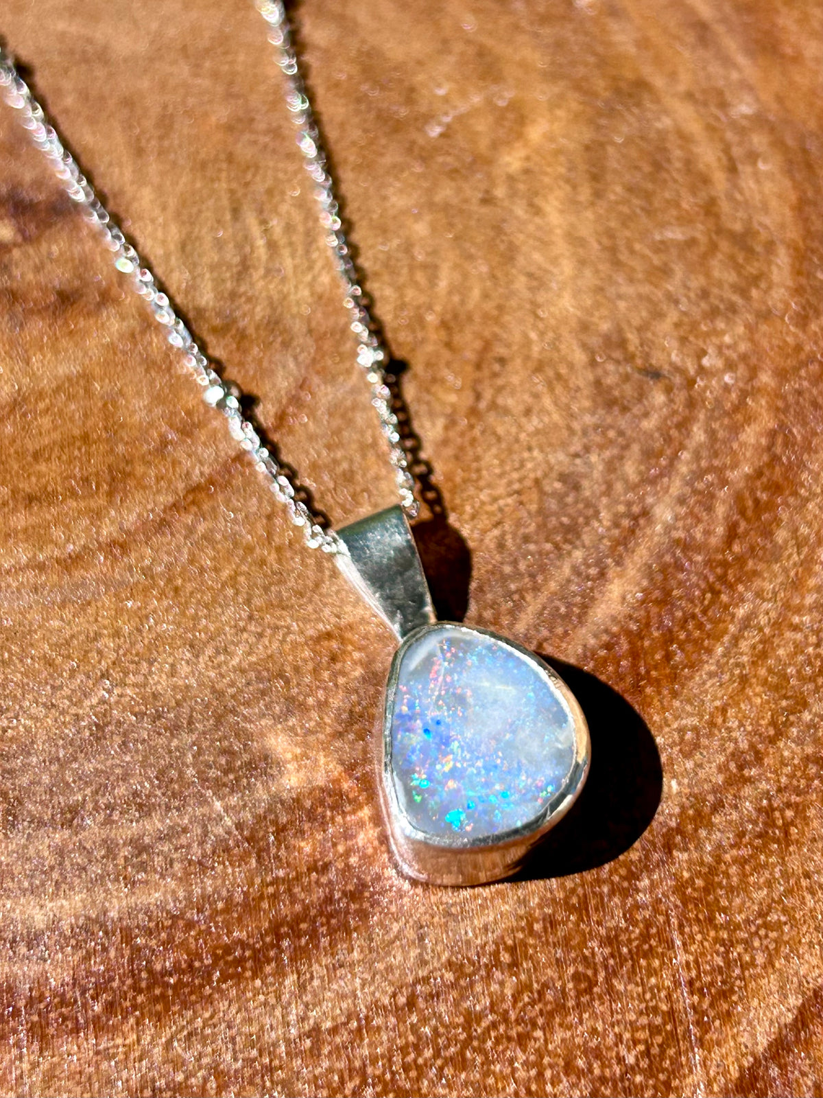 Australian Opal Gemstone Sterling Silver Pendant Necklace