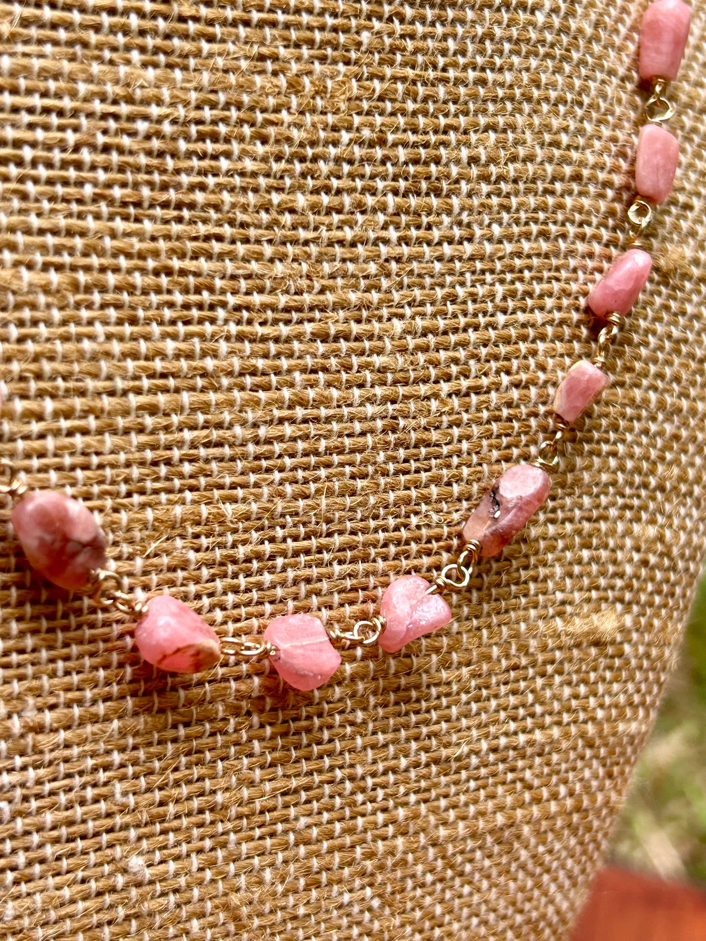 Rhodonite 14k Gold Fill Chain Link Gemstone Wire Wrapped Necklace