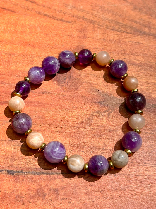 Amethyst & Sunstone Gemstone Bracelet