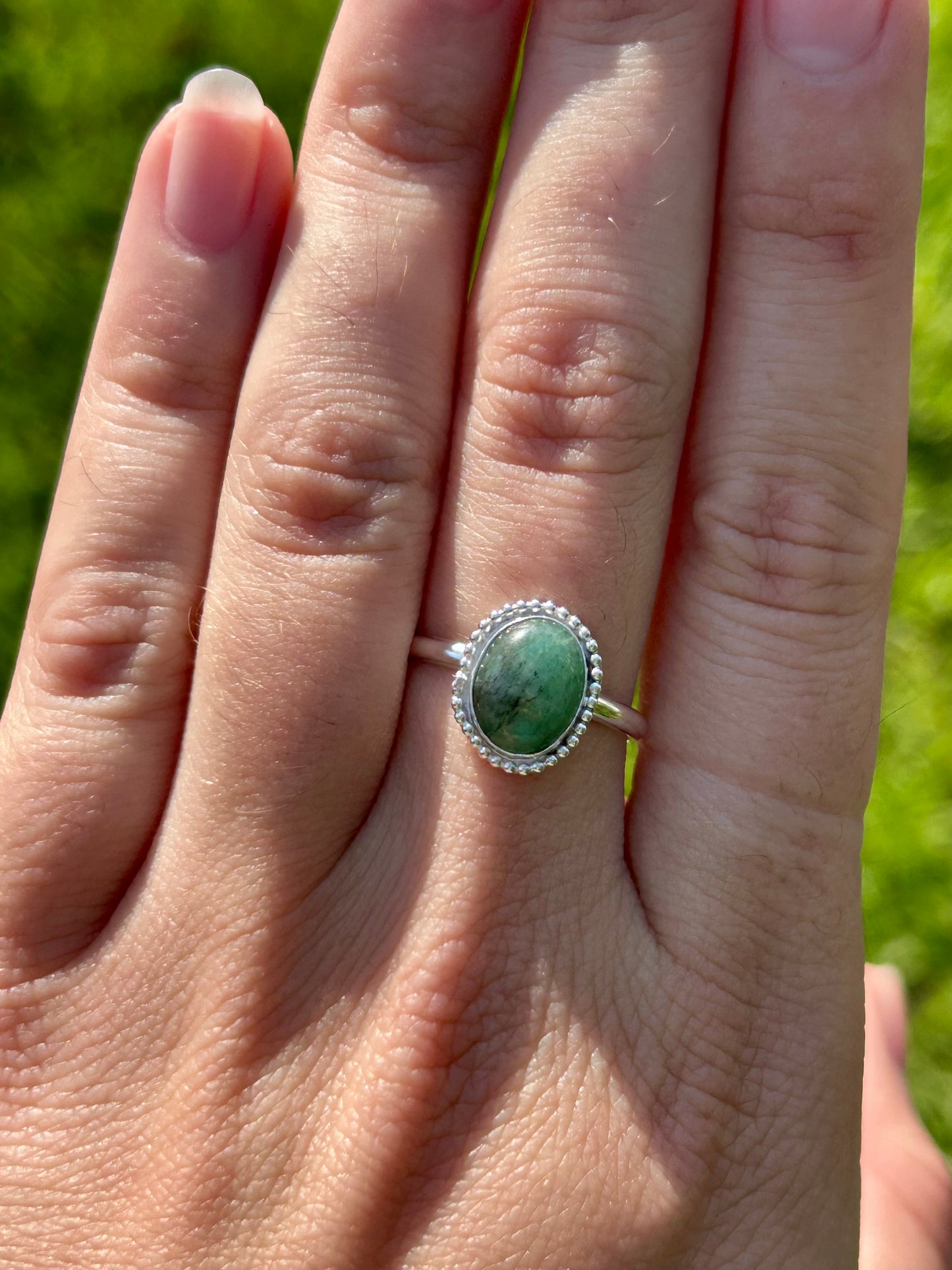Emerald Sterling Silver Ring, Size 8