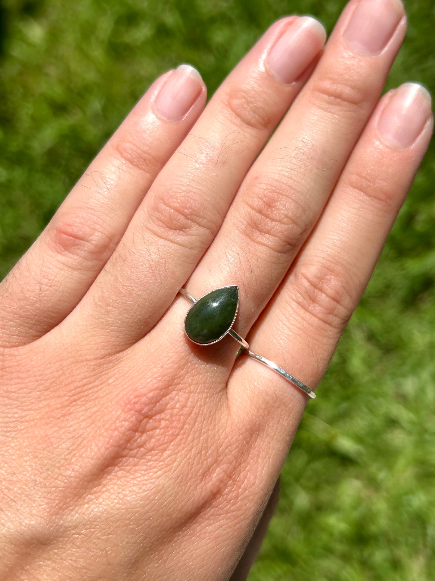 Jade Sterling Silver Ring, Size 8
