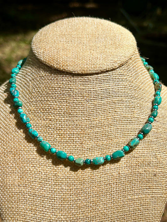 Natural Turquoise Gemstone Beaded Choker Style Necklace