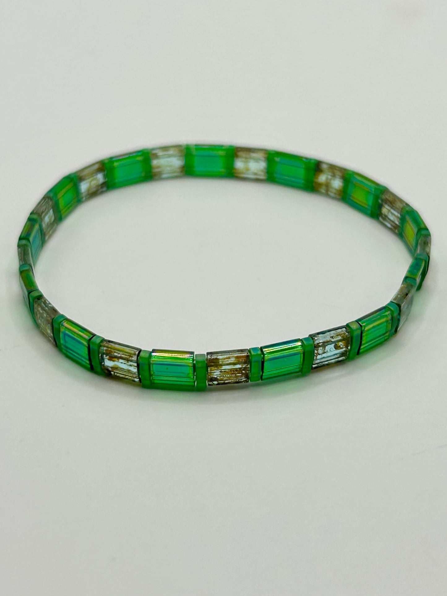 Earthy Neutrals Tila Glass Bead Elastic Bracelet Collection