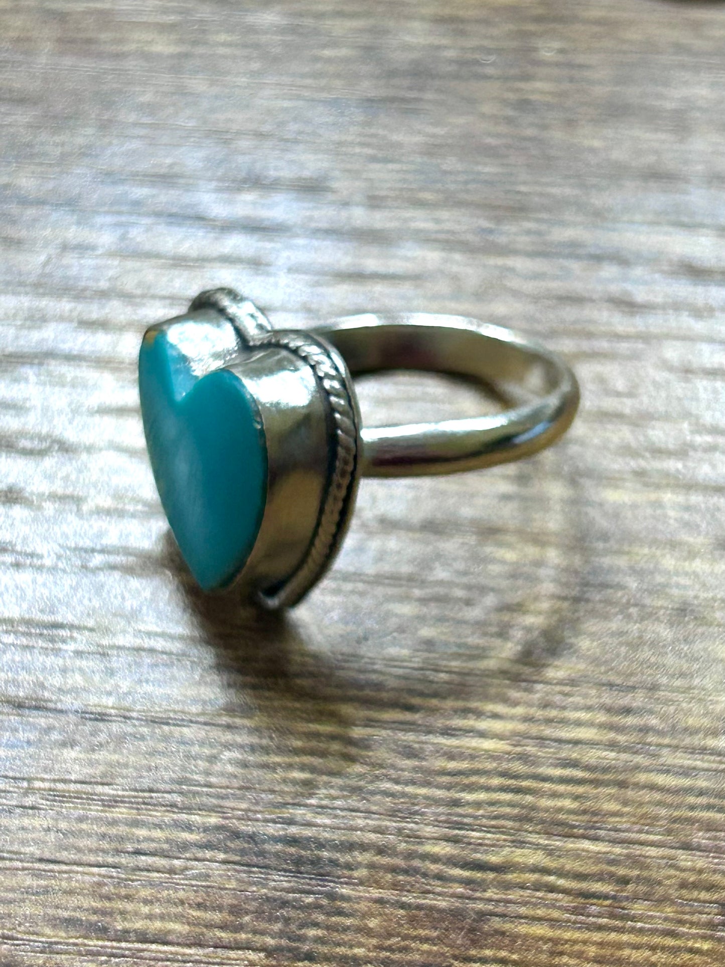 Turquoise Heart Sterling Silver Ring, Size 8
