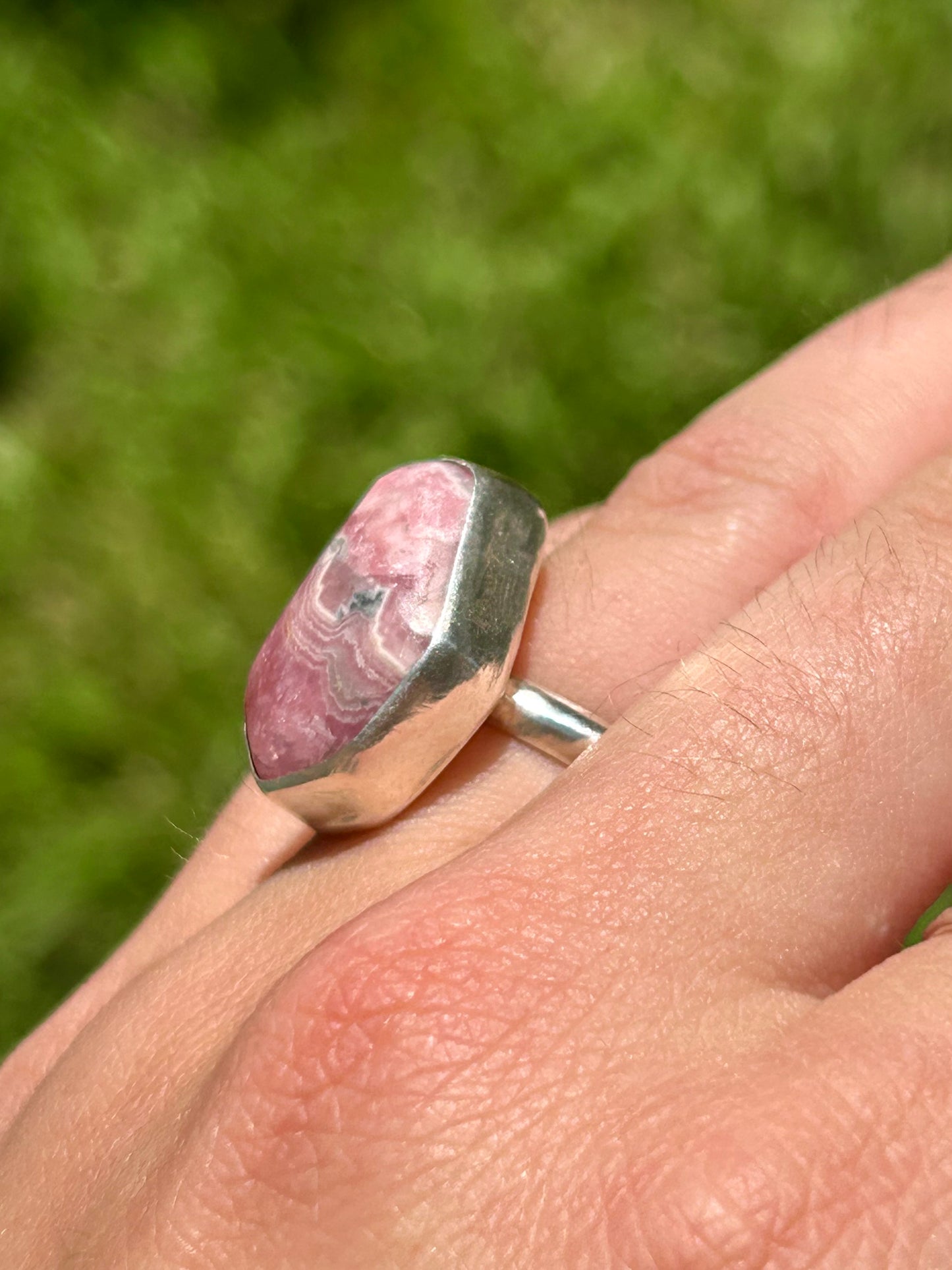 Rhodochrosite Sterling Silver Ring, Size 5.75