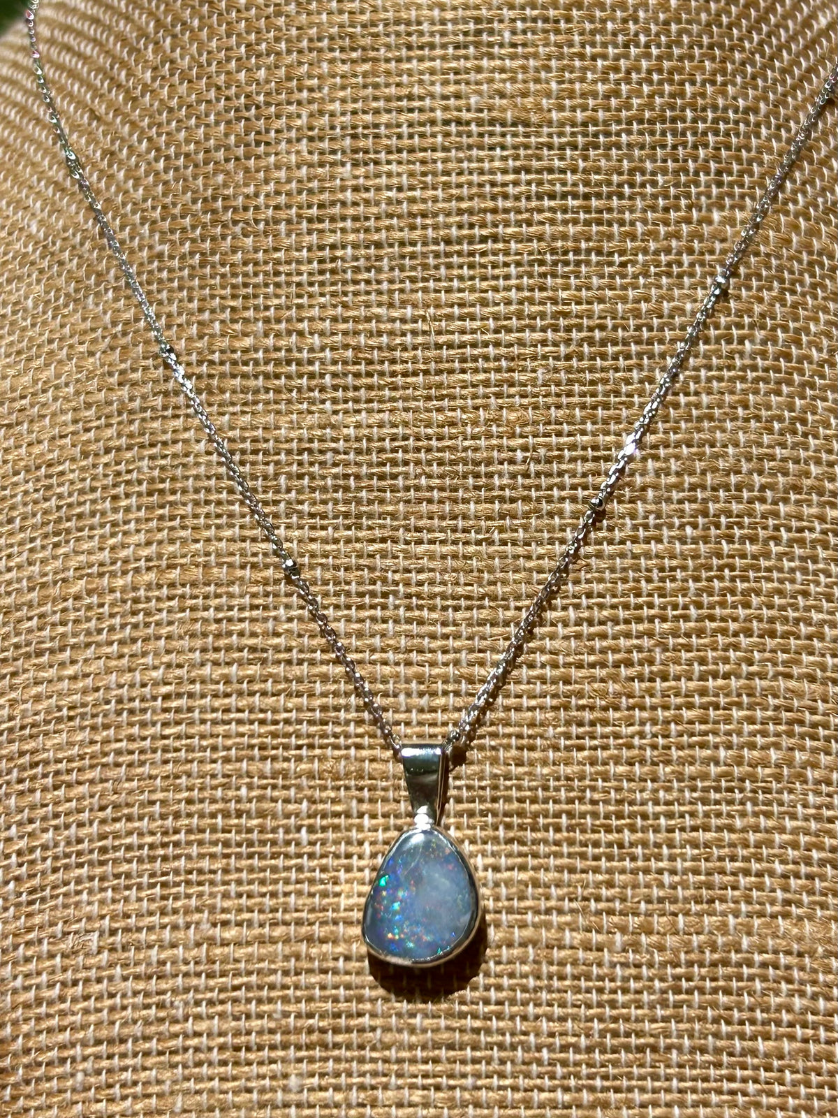 Australian Opal Gemstone Sterling Silver Pendant Necklace