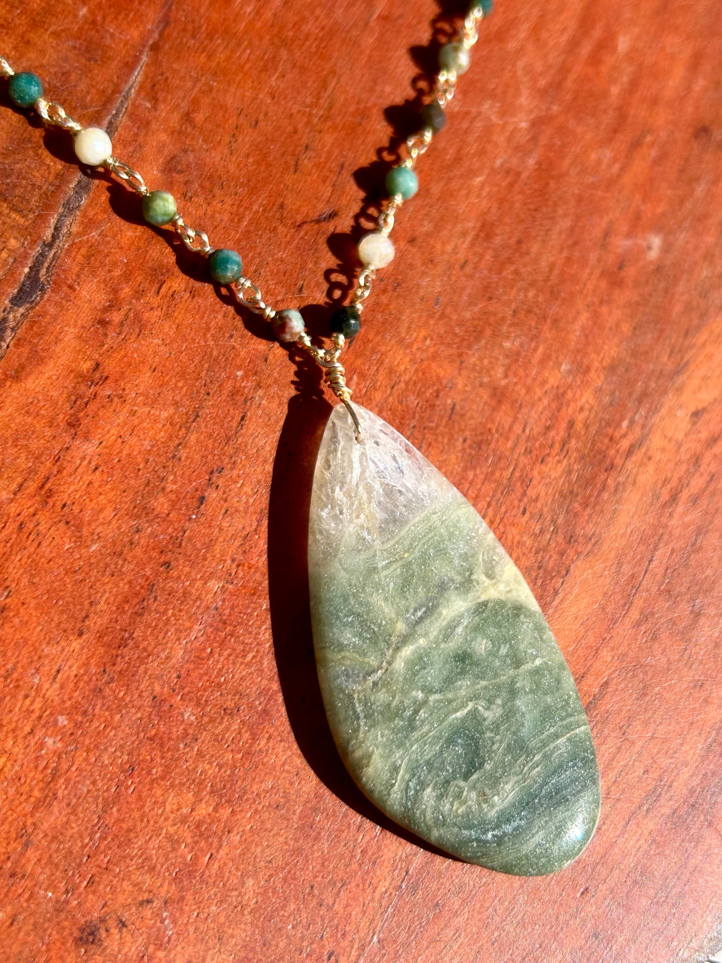 Ocean Jasper 14k Gold Fill Chain Link Gemstone Wire Wrapped Necklace