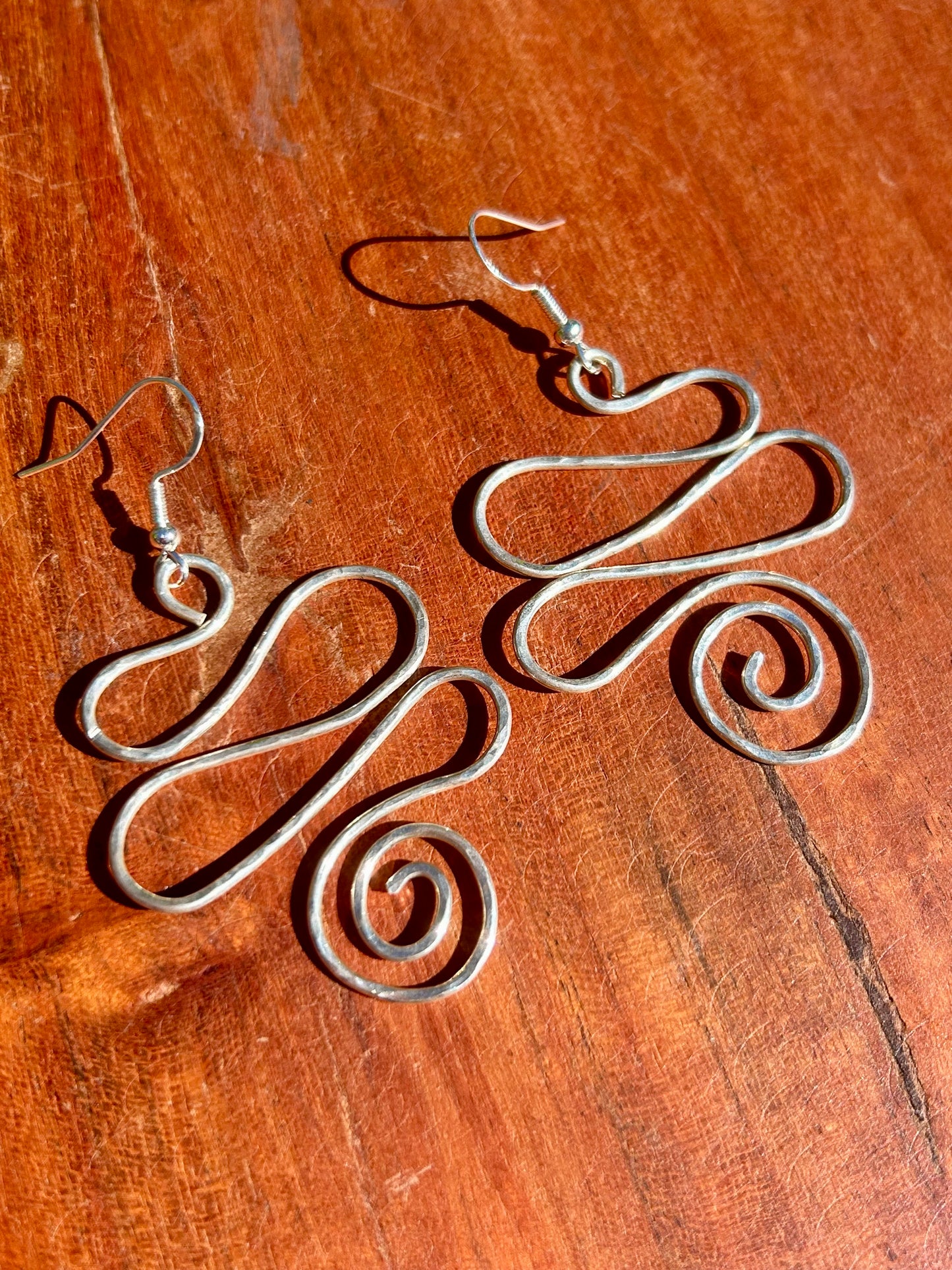 Spiral Hammered Sterling Silver Dangly Earrings