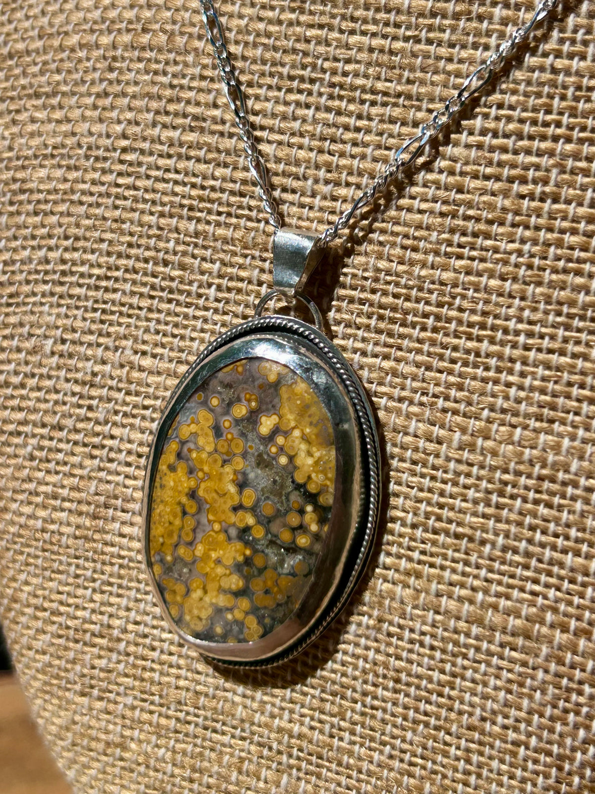 Ocean Jasper Gemstone Sterling Silver Pendant Necklace