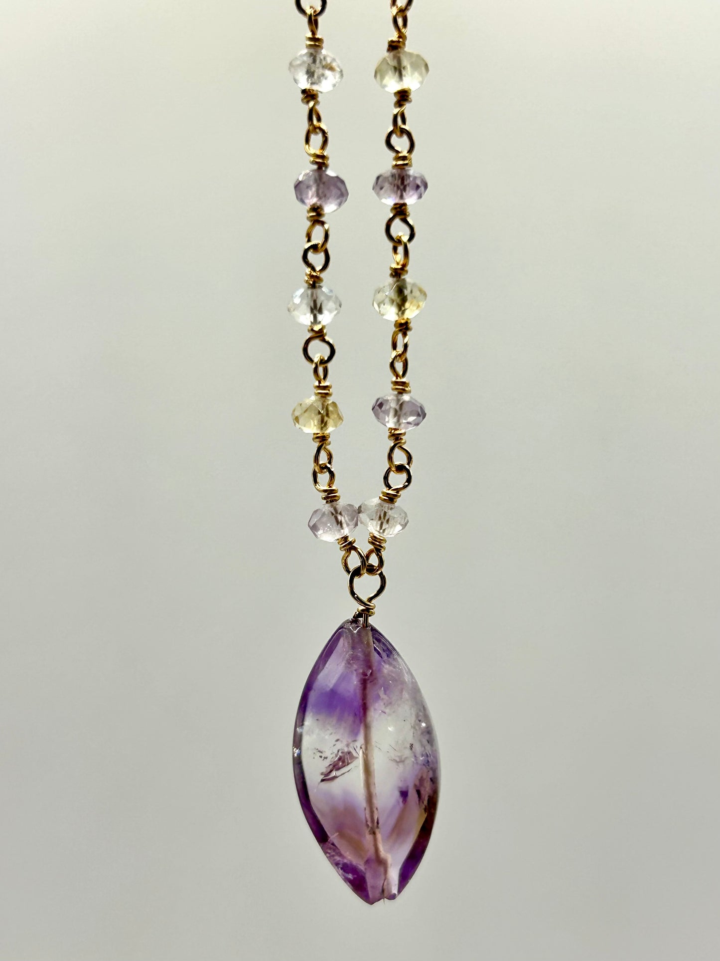 Ametrine 14k Gold Fill Chain Link Gemstone Wire Wrapped Necklace