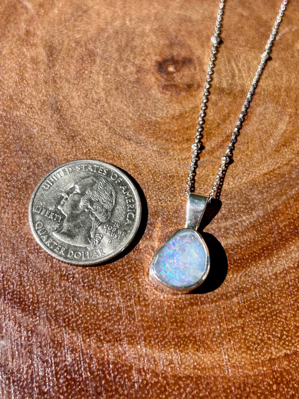 Australian Opal Gemstone Sterling Silver Pendant Necklace