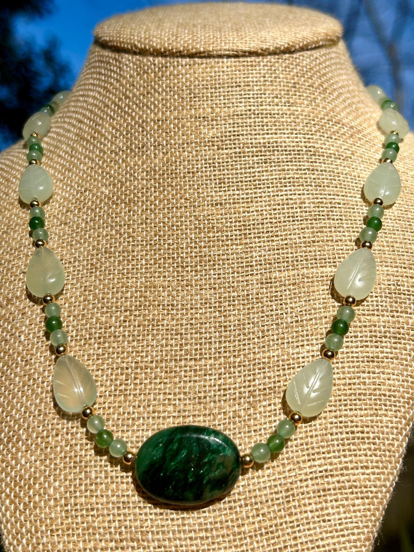 Maw-Sit-Sit, New Jade & Green Aventurine with Gold Accents Beaded Necklace