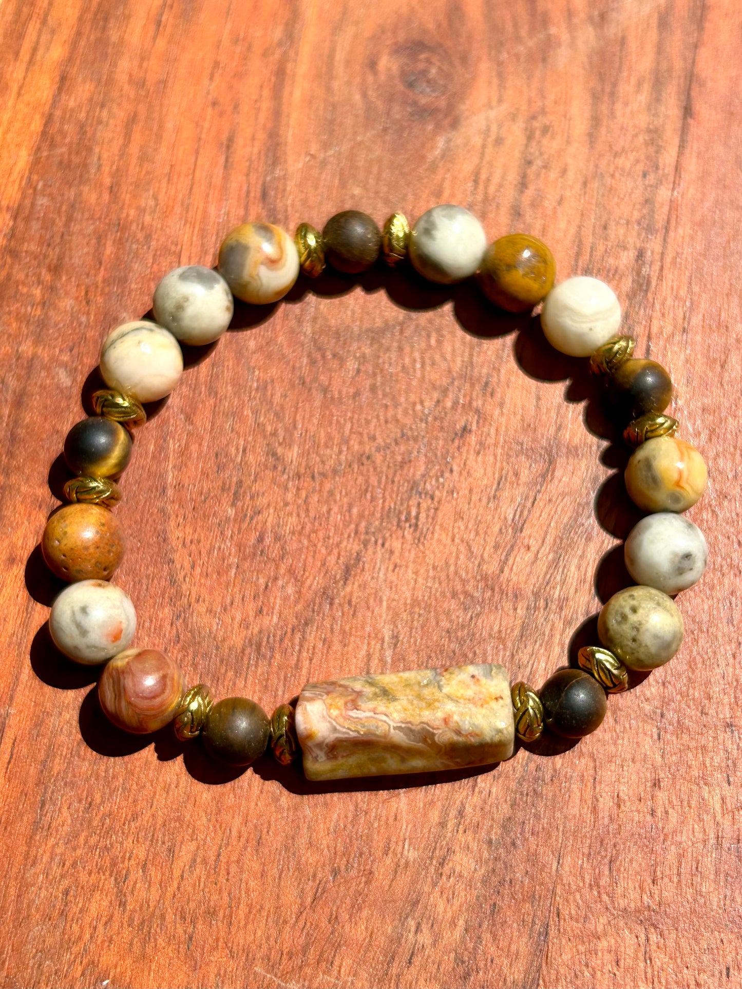 Yellow Lace Agate & Tiger’s Eye Gemstone Bracelet