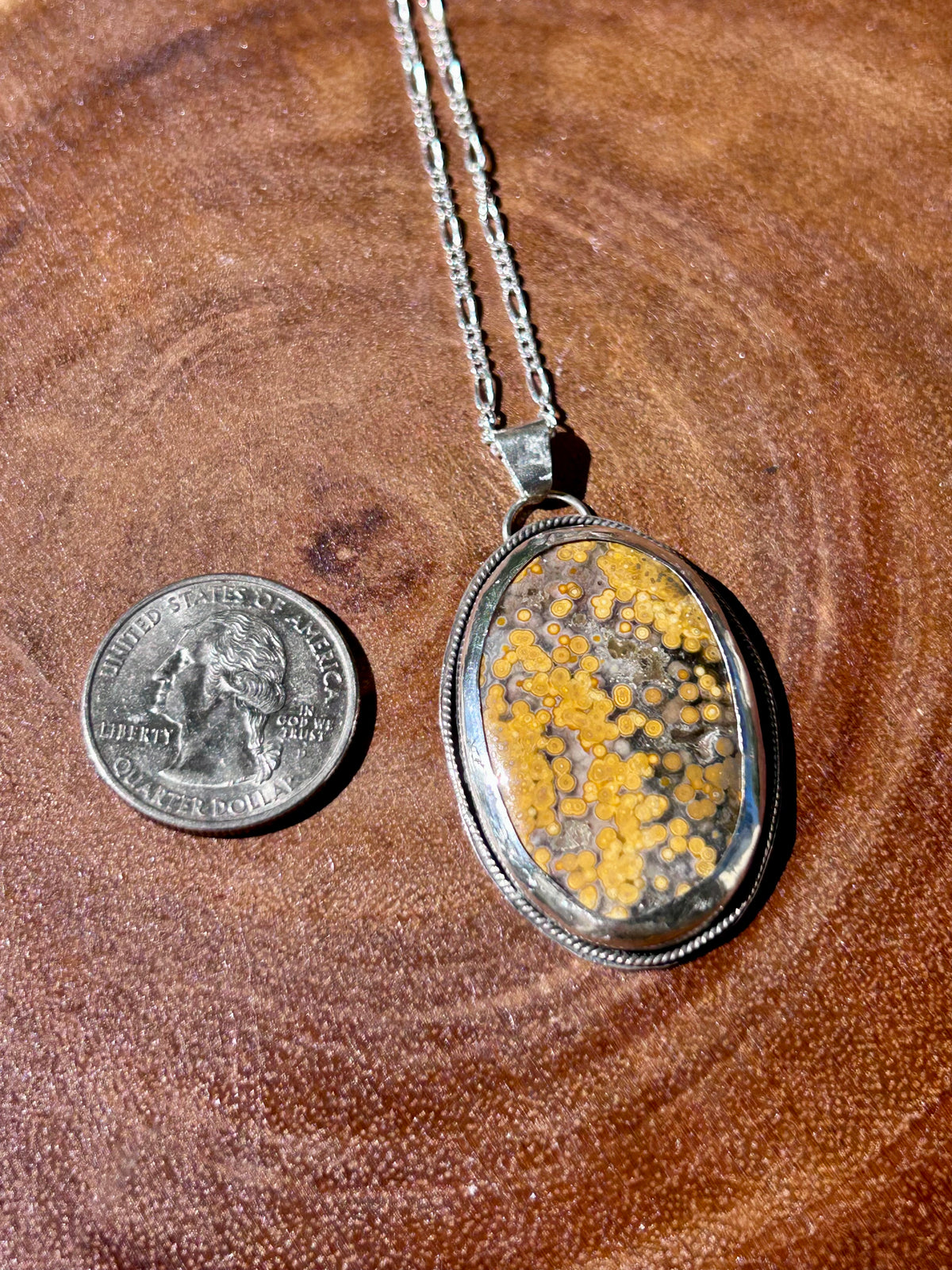 Ocean Jasper Gemstone Sterling Silver Pendant Necklace