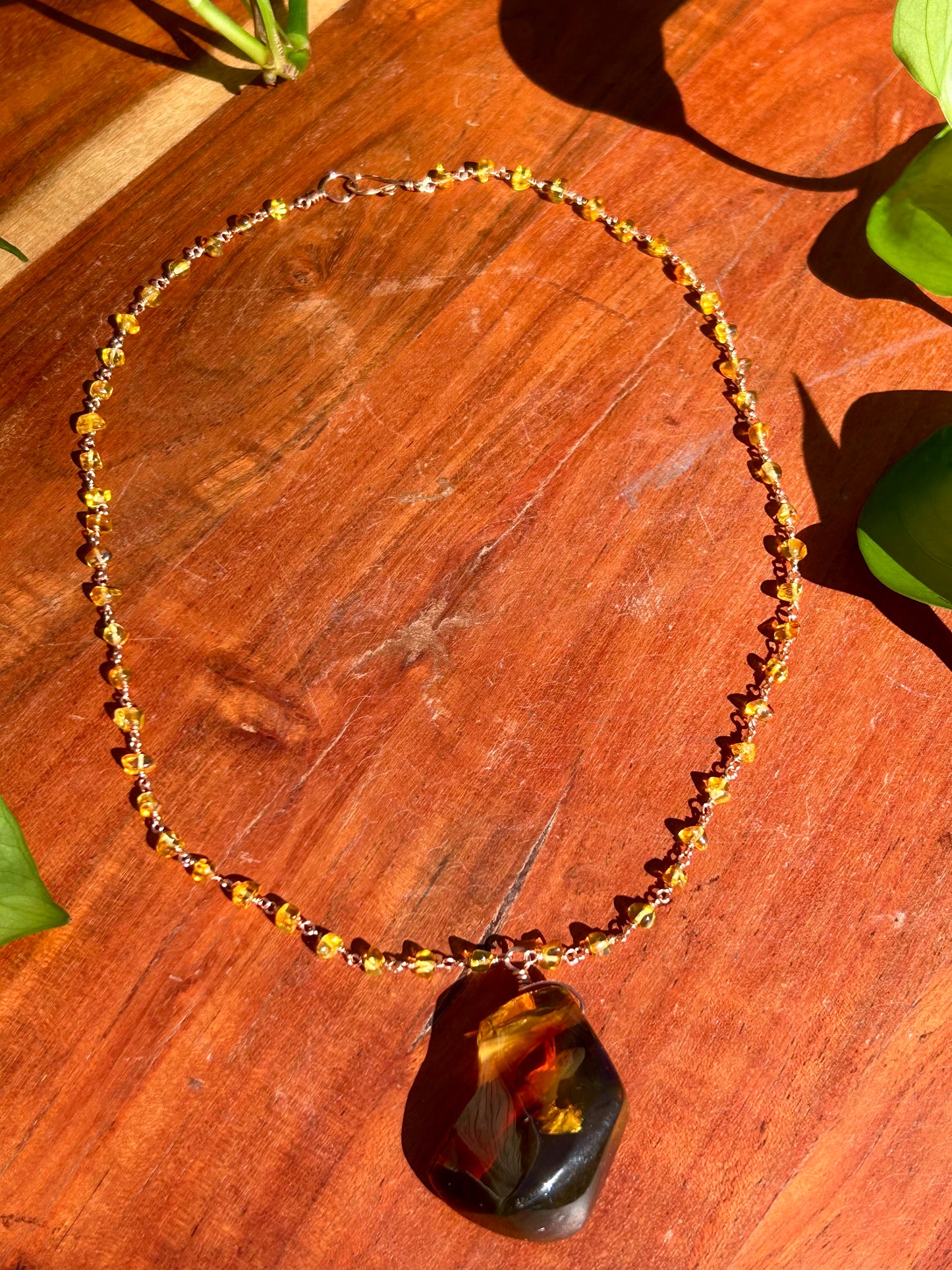 Amber Gemstone Copper Chain Link Necklace