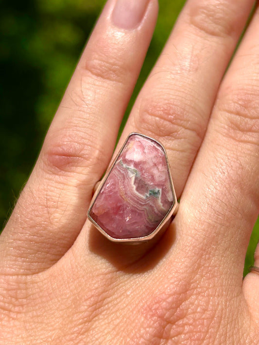 Rhodochrosite Sterling Silver Ring, Size 5.75