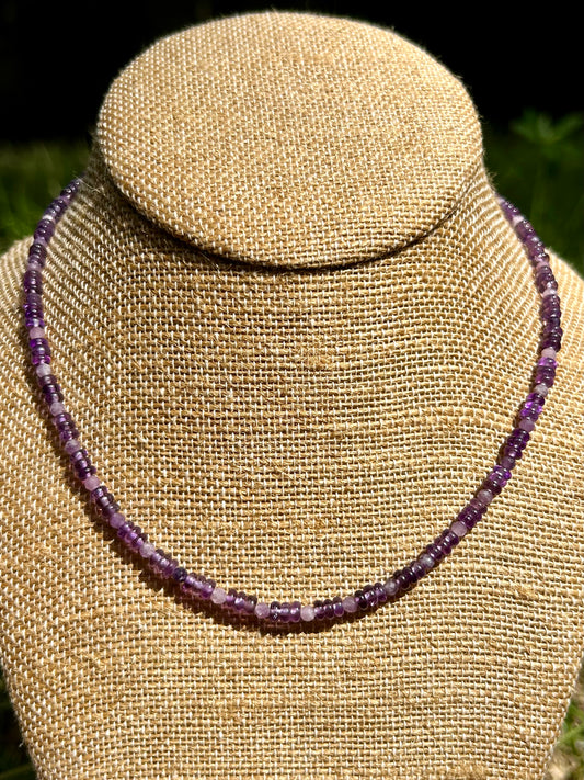 Amethyst & Lepidolite Gemstone Beaded Choker Style Necklace