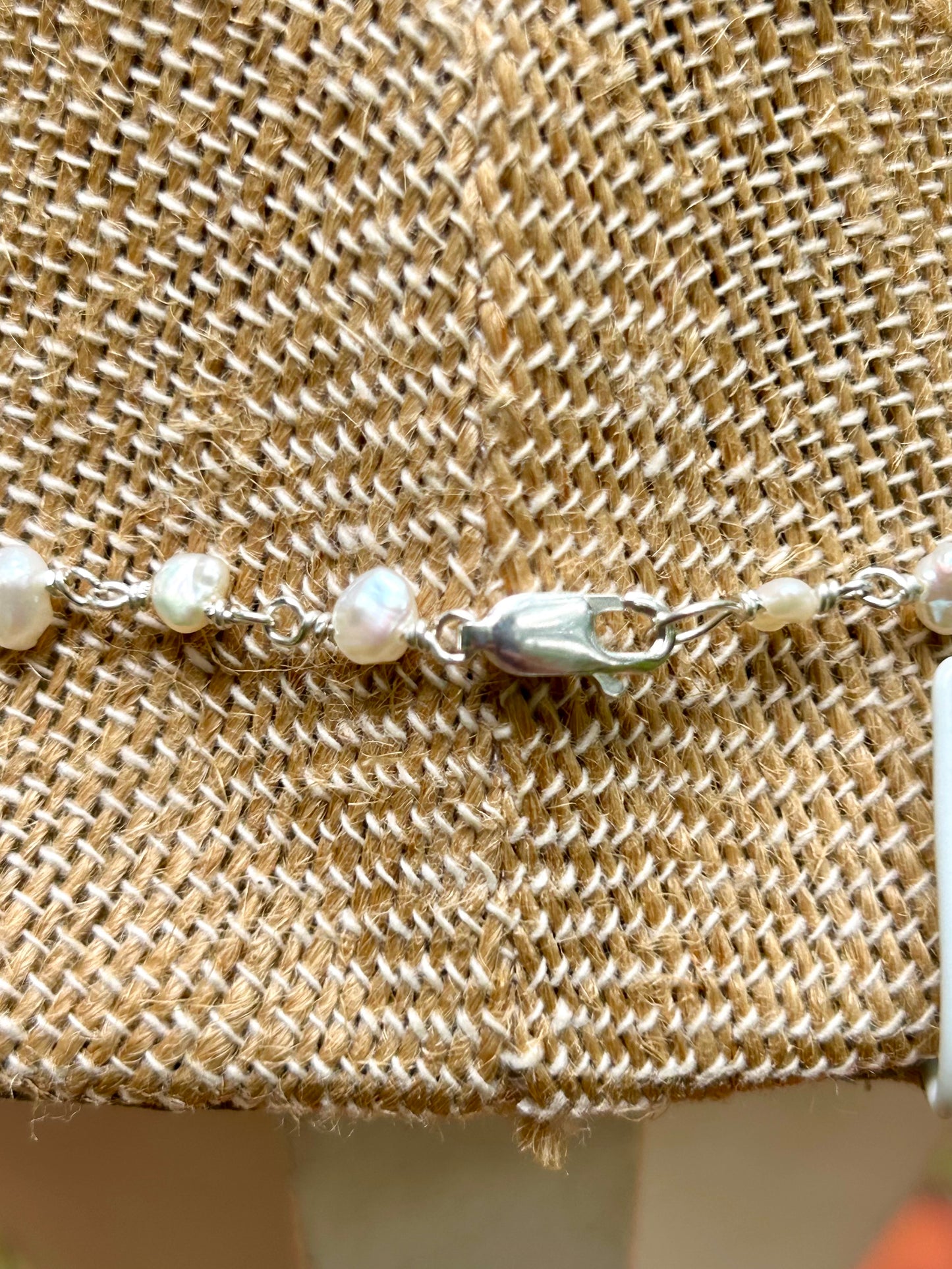 White Freshwater Pearl Sterling Silver Chain Link Wire Wrapped Necklace