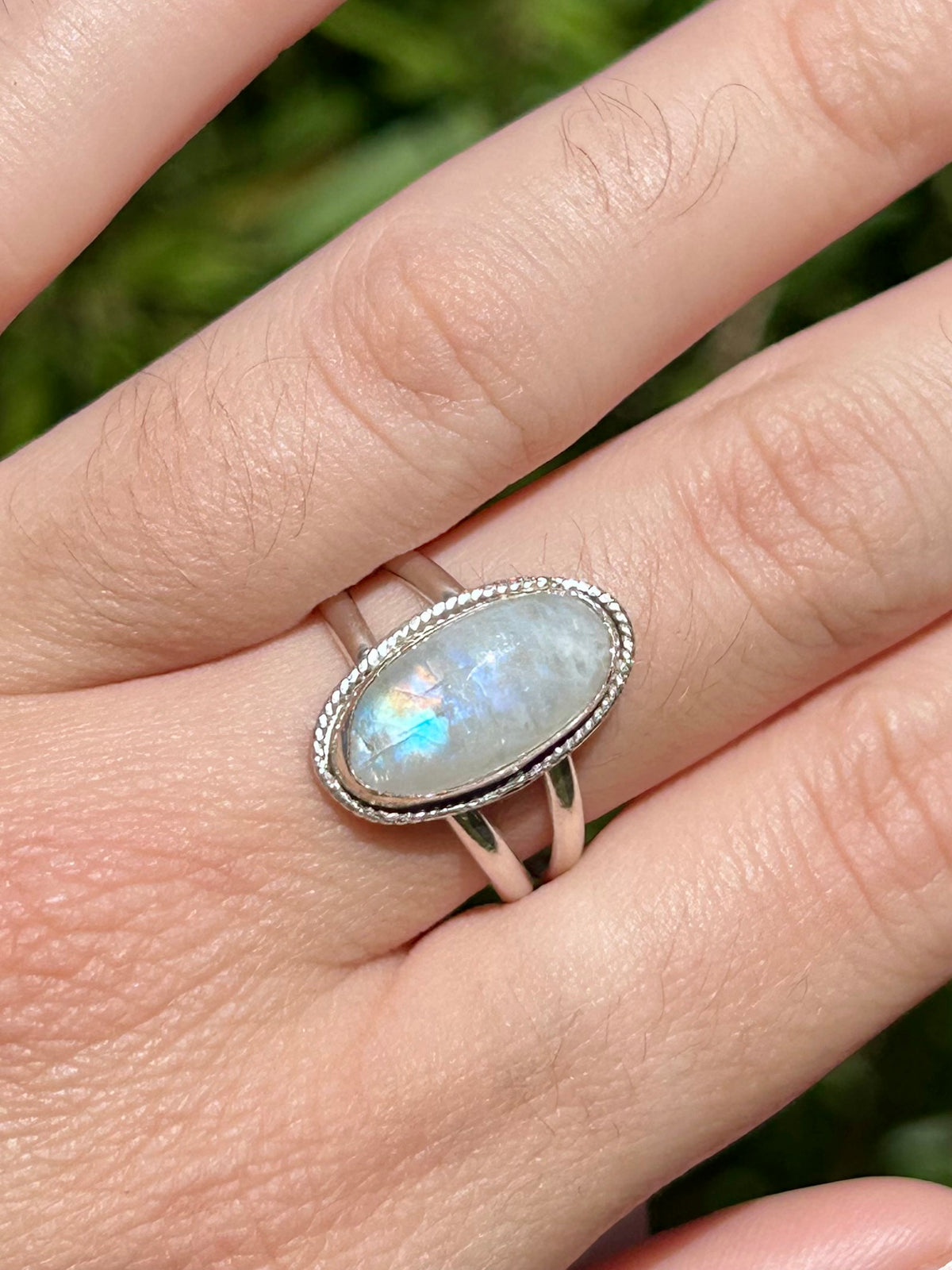 Rainbow Moonstone Sterling Silver Ring, Size 10