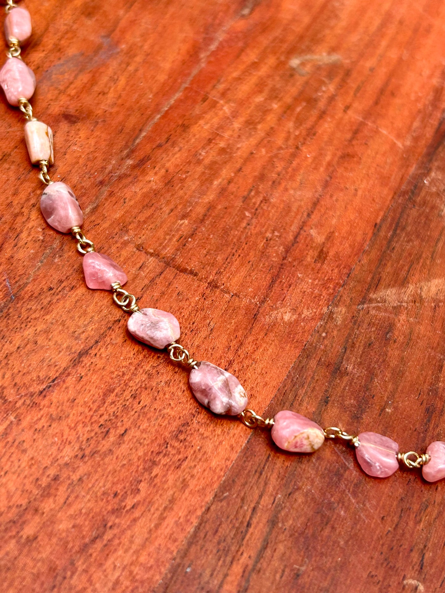 Rhodonite 14k Gold Fill Chain Link Gemstone Wire Wrapped Necklace