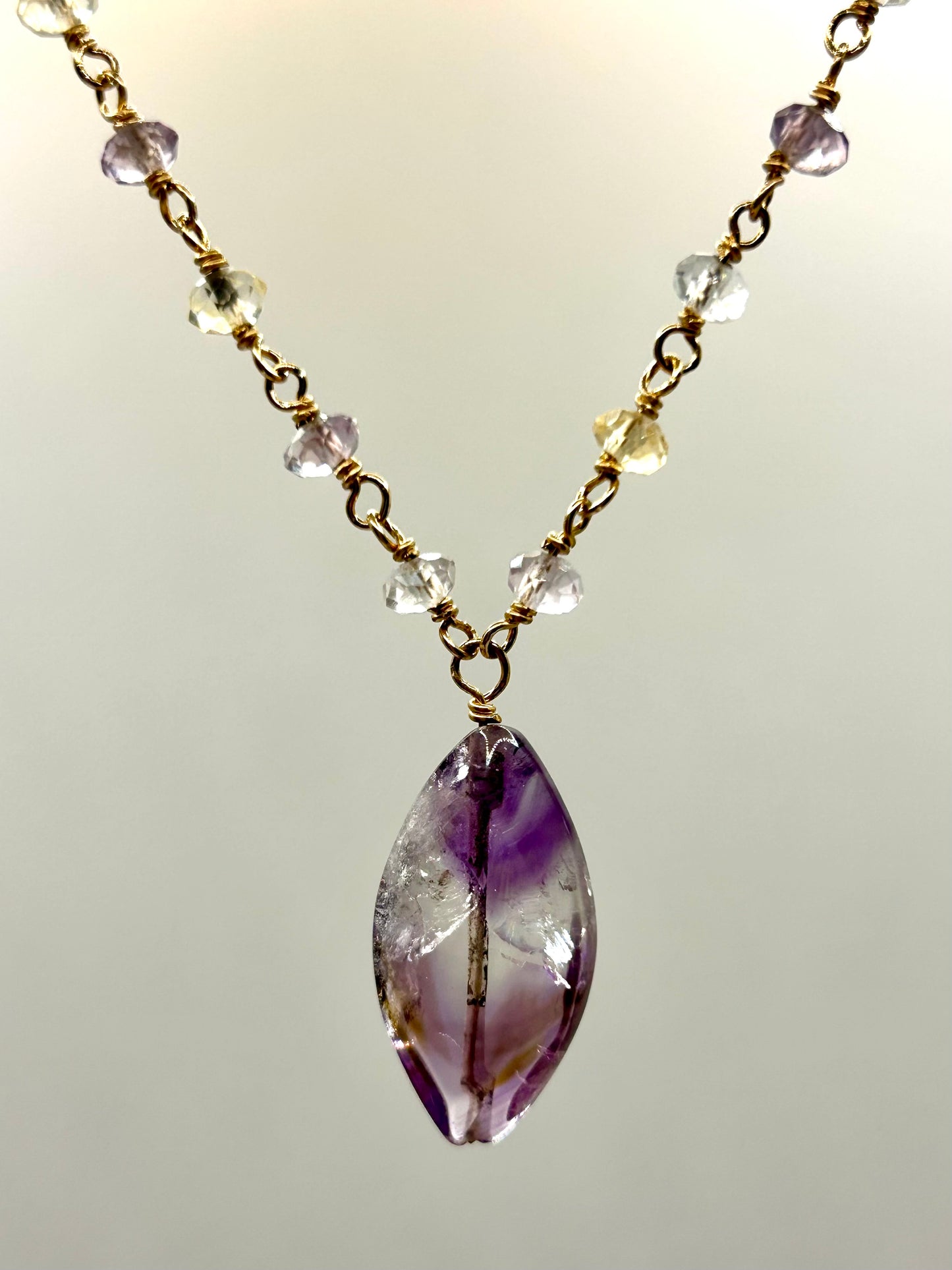 Ametrine 14k Gold Fill Chain Link Gemstone Wire Wrapped Necklace