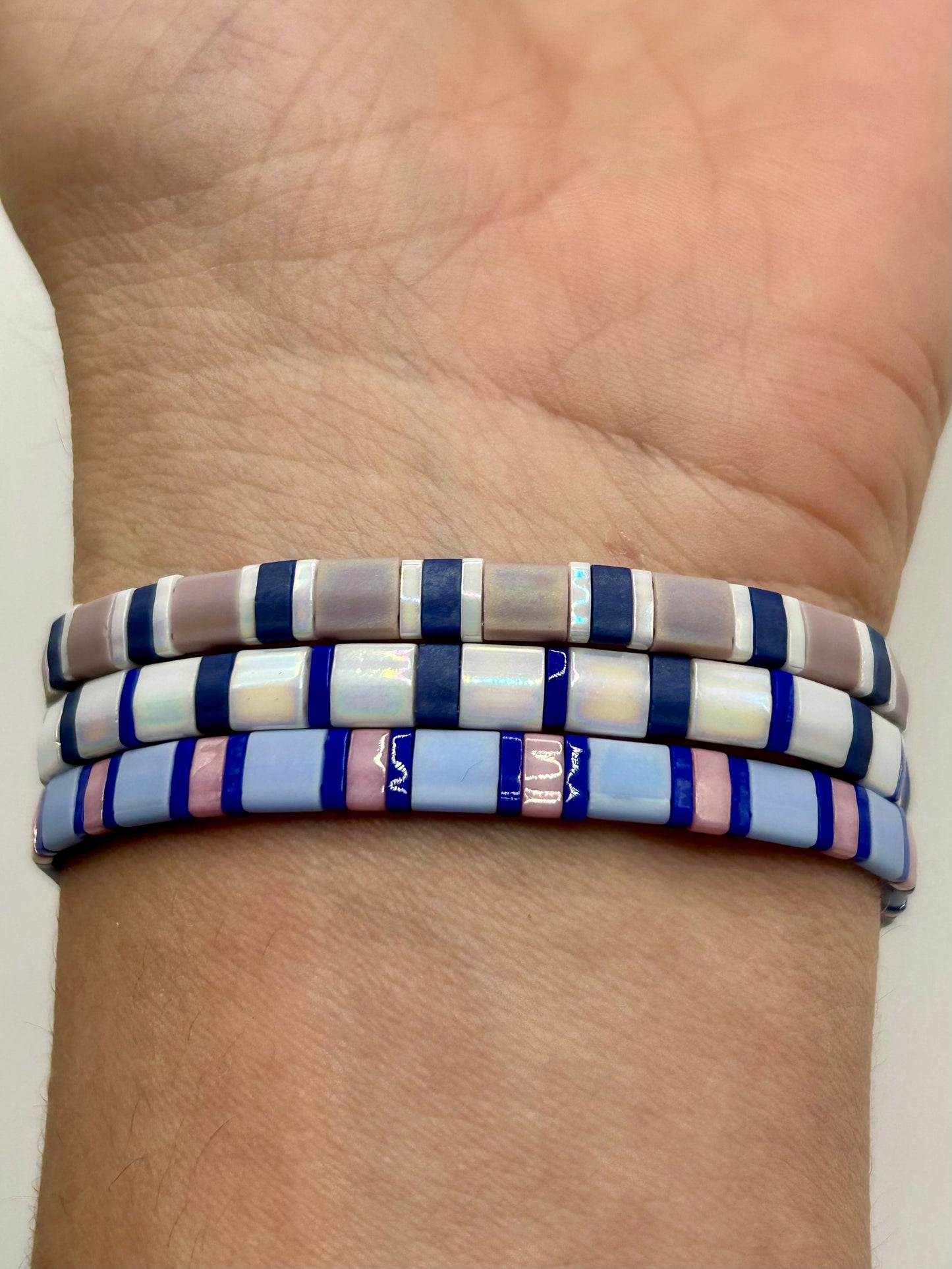 Periwinkle Tide Tila Glass Bead Elastic Bracelet Collection