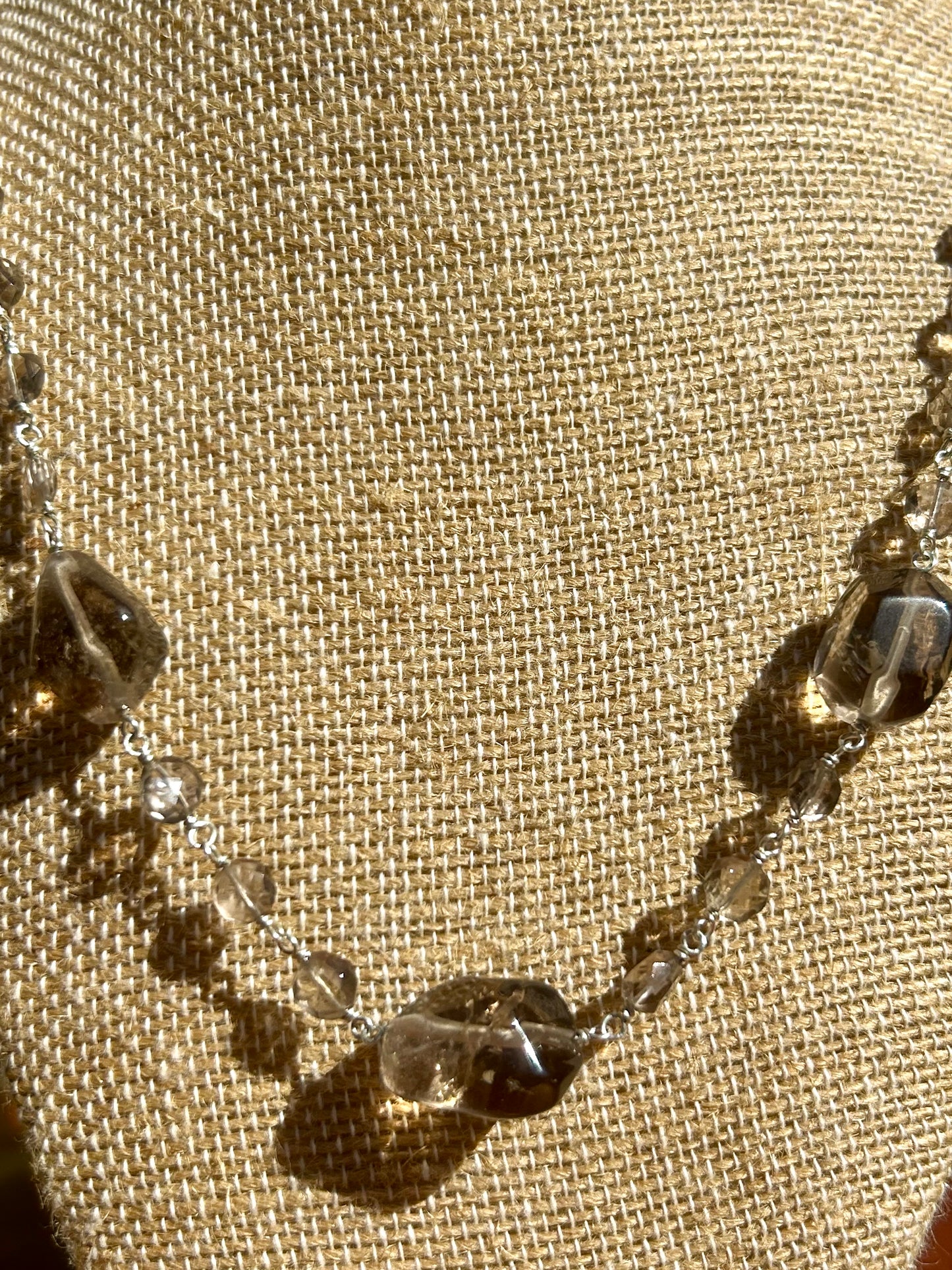 Smoky Quartz Gemstone Sterling Silver Chain Link Necklace