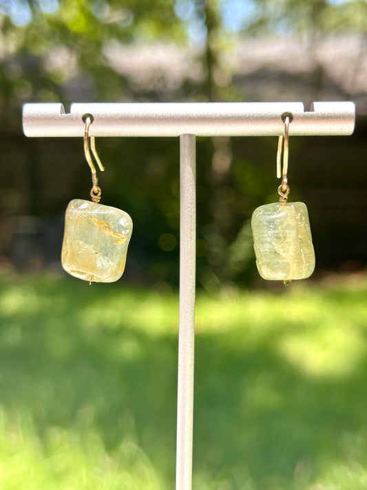 Moss Aquamarine Gemstone 14k Gold Filled Dangly Earrings
