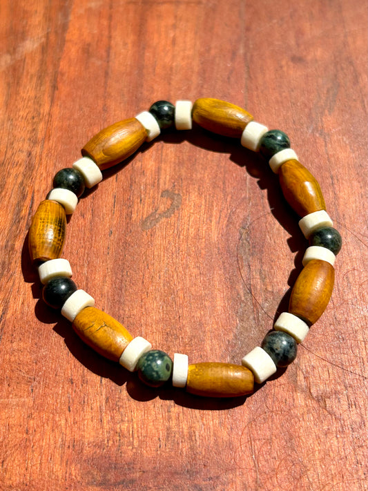 Wood, Bone, & Kambaba Jasper Gemstone Bracelet