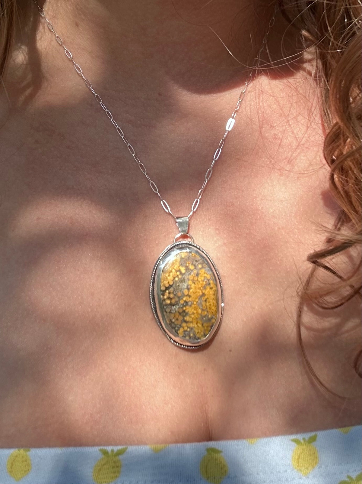 Ocean Jasper Gemstone Sterling Silver Pendant Necklace