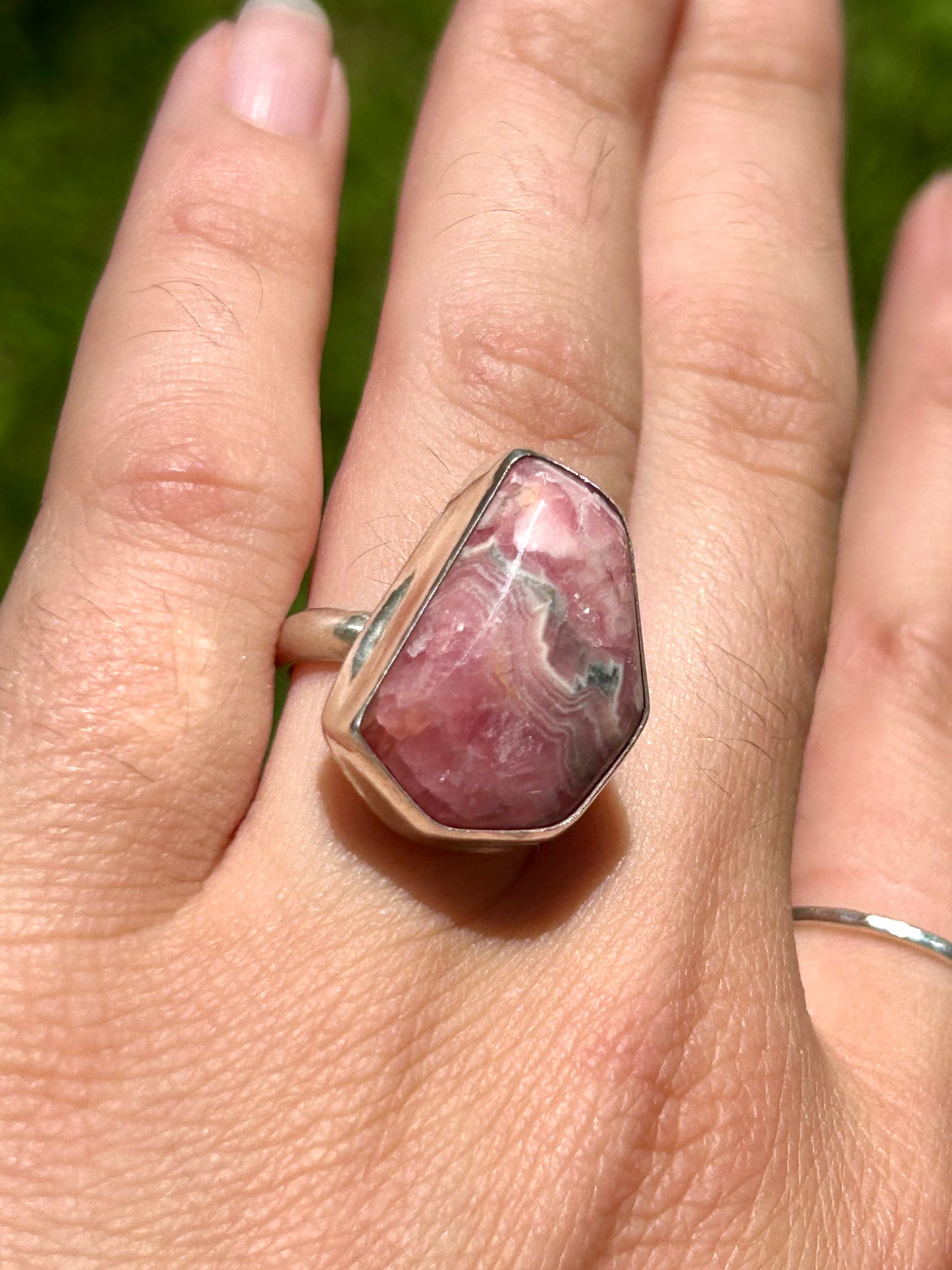 Rhodochrosite Sterling Silver Ring, Size 5.75