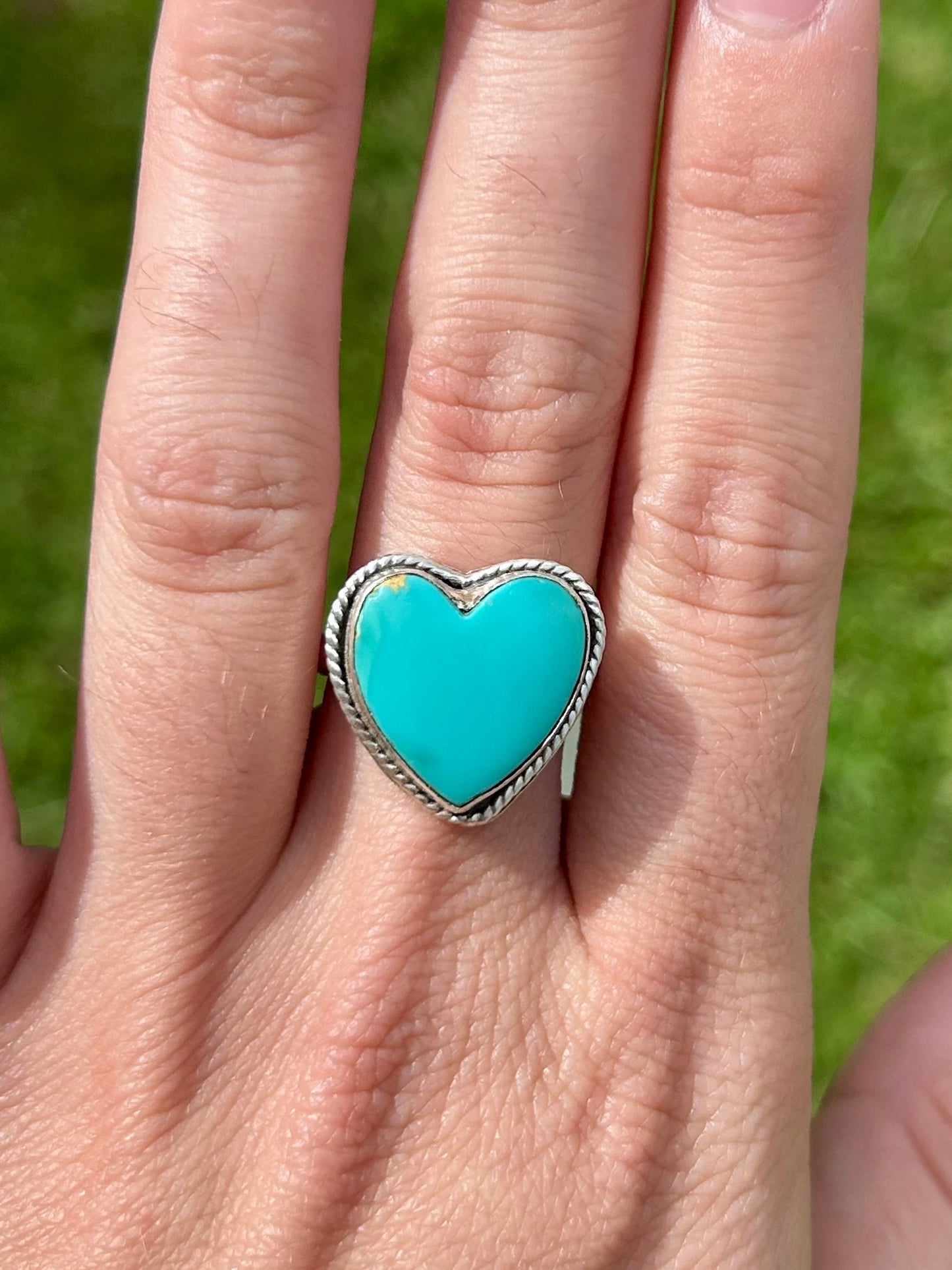 Turquoise Heart Sterling Silver Ring, Size 8