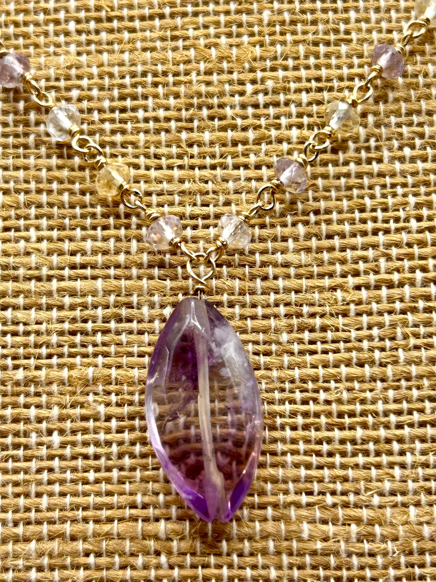 Ametrine 14k Gold Fill Chain Link Gemstone Wire Wrapped Necklace