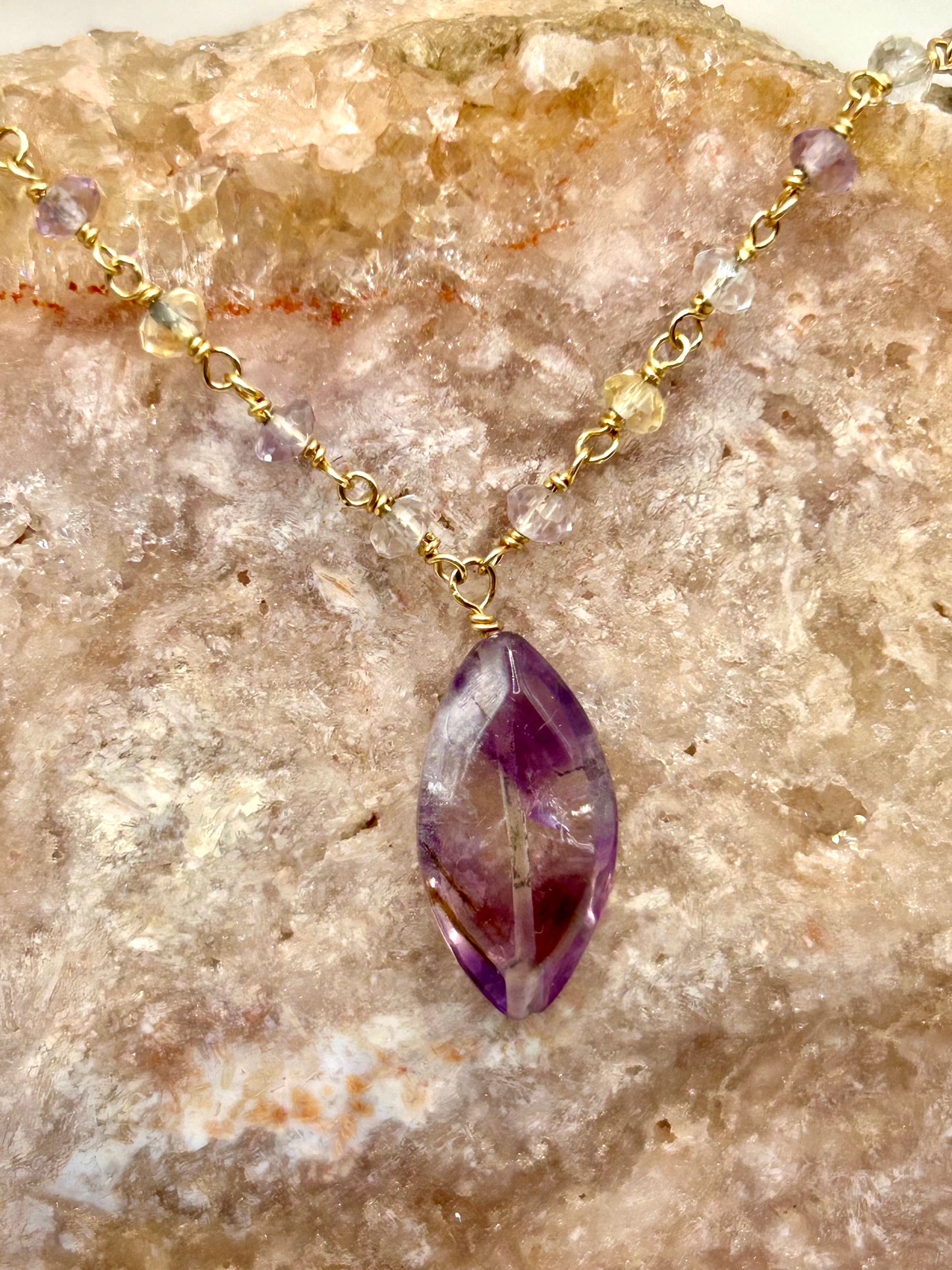 Ametrine 14k Gold Fill Chain Link Gemstone Wire Wrapped Necklace