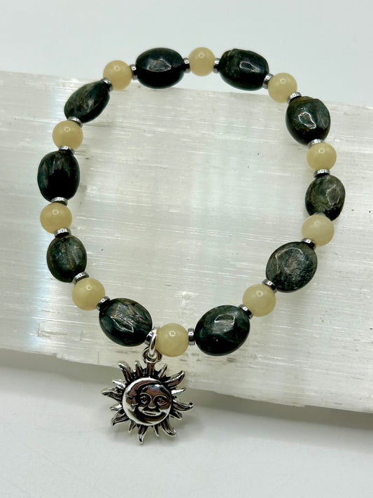 Kyanite & Yellow Jade Gemstone Sun/Moon Bracelet