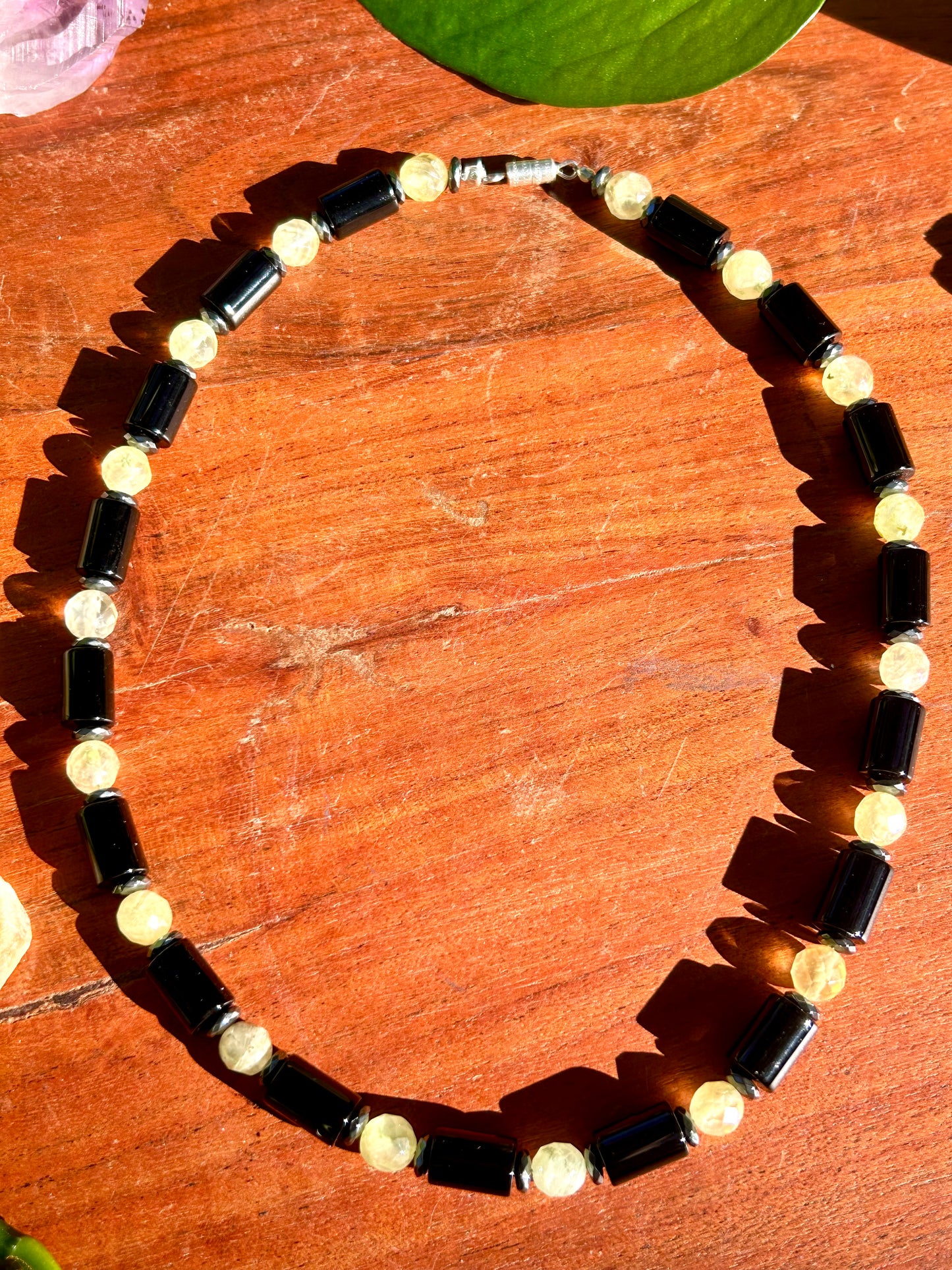 Black Onyx & Prehnite Beaded Necklace