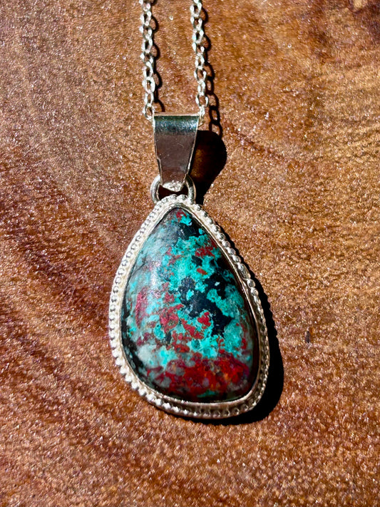 Shattuckite Gemstone Sterling Silver Pendant Necklace