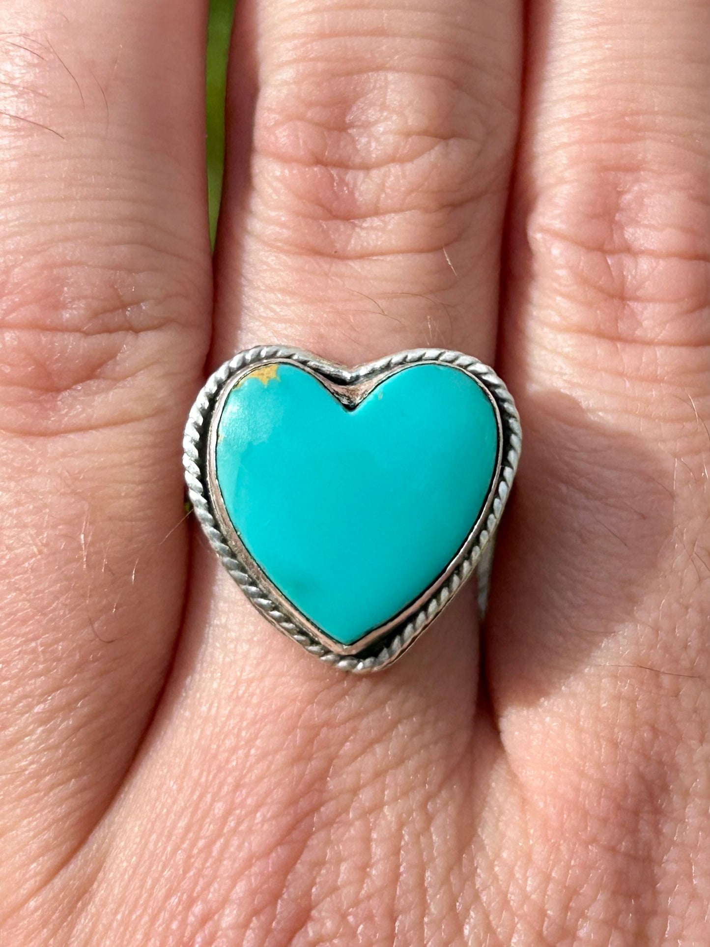 Turquoise Heart Sterling Silver Ring, Size 8