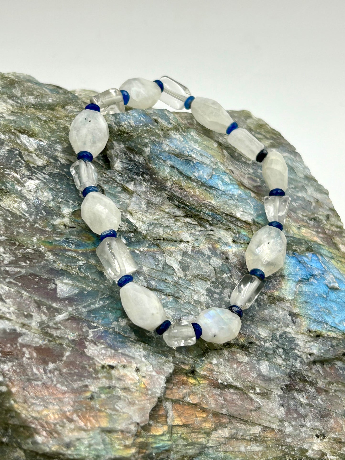 Moonstone, Quartz & Kyanite Gemstone Bracelet