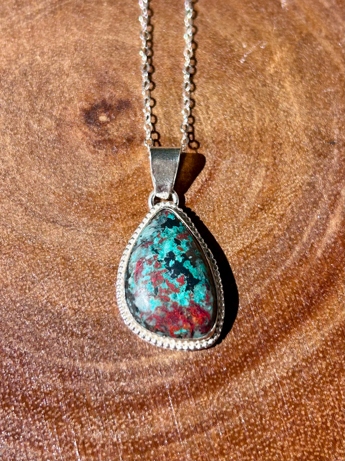 Shattuckite Gemstone Sterling Silver Pendant Necklace