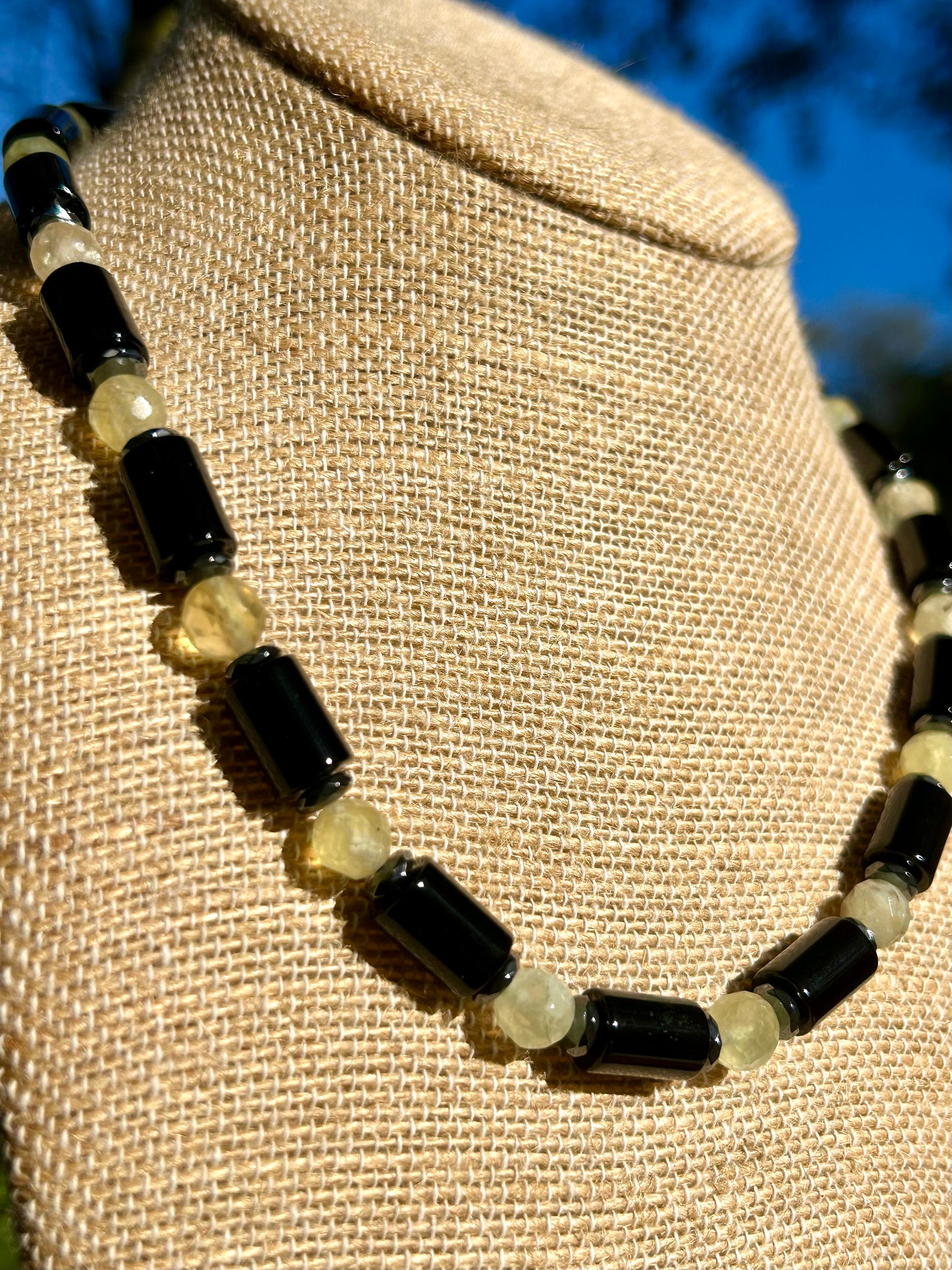 Black Onyx & Prehnite Beaded Necklace