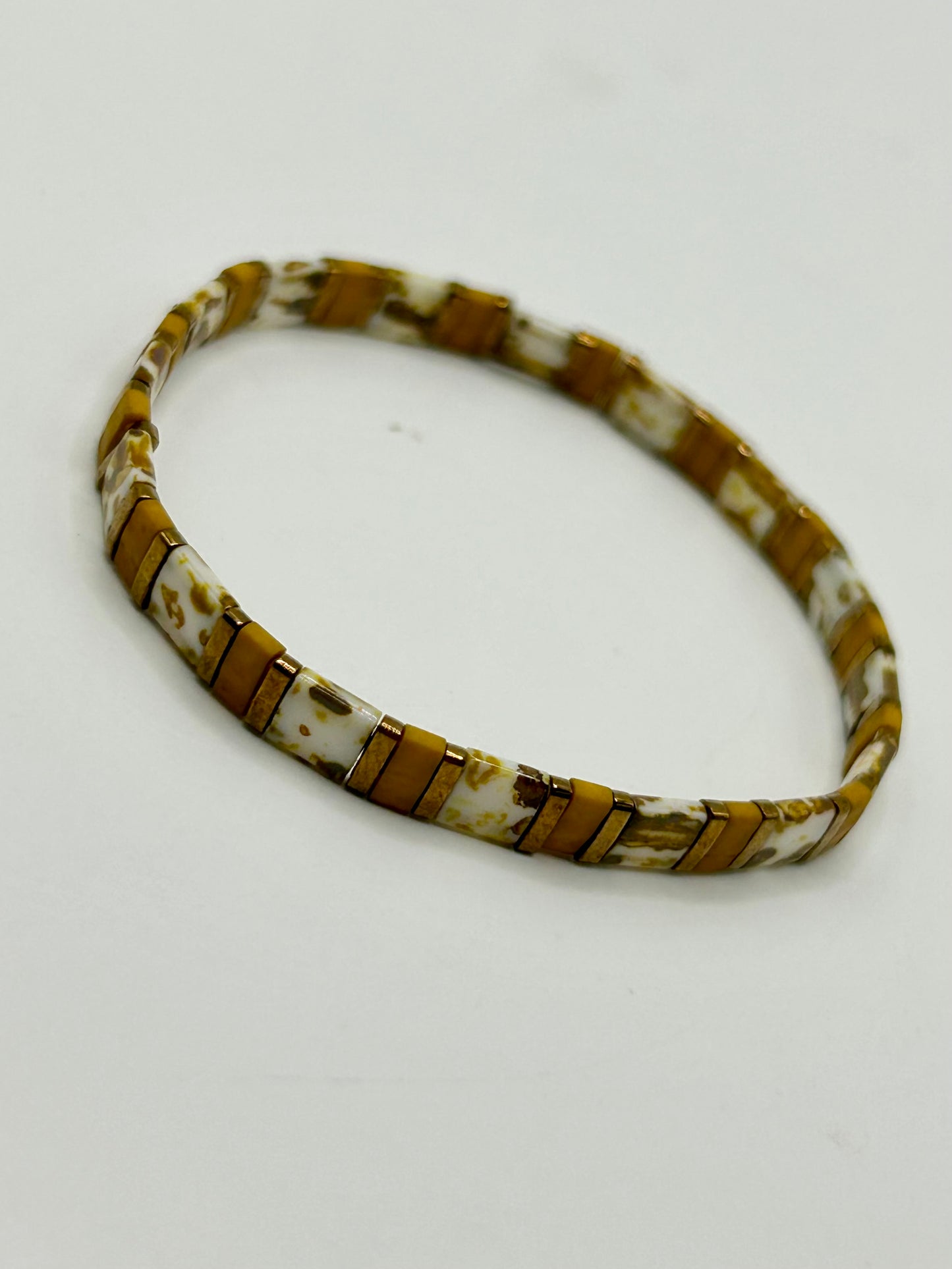 Earthy Neutrals Tila Glass Bead Elastic Bracelet Collection